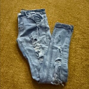 Almost Famous Sky Blue Ripped Skinny Jeans